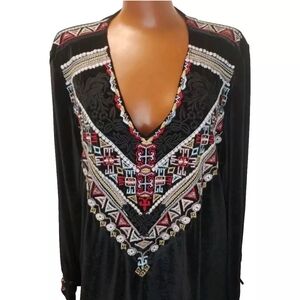 Y2k Paris Mues Velour Tunic Top Woman XL Witchy Aztec Embroidered Whimisgoth